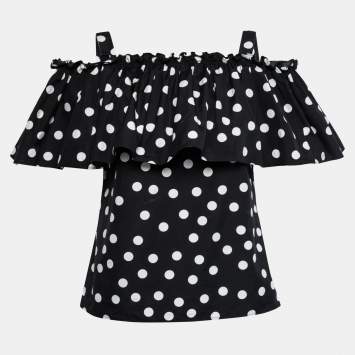Pre Owned Dolce & Gabbana Black Polka Dotted Cotton Cold Shoulder Top XS
