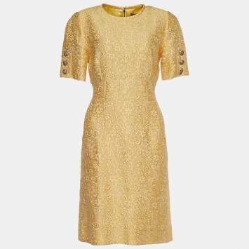 Pre Owned Dolce & Gabbana Pale Yellow Floral Jacquard Mini Dress M