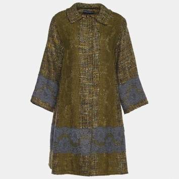 Pre Owned Dolce & Gabbana Green Tweed Lace Applique Coat M