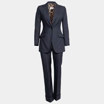 Pre Owned Dolce & Gabbana Navy Blue Silk & Wool Single Breasted Pant Suit S