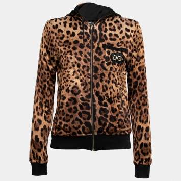 Pre Owned Dolce & Gabbana Brown Leopard Print Jersey Hoodie S