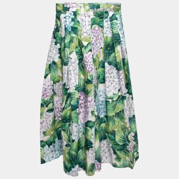 Pre Owned Dolce & Gabbana Hydrangea Printed Cotton High Waist Wide Leg Pants S