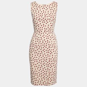 Pre Owned Dolce & Gabbana Cream Polka Dotted Cotton Sleeveless Dress S