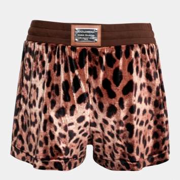 Pre Owned Dolce & Gabbana Brown Animal Print Velvet Shorts M