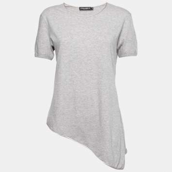 Pre Owned Dolce & Gabbana Grey Cotton Asymmetrical Slit Top S