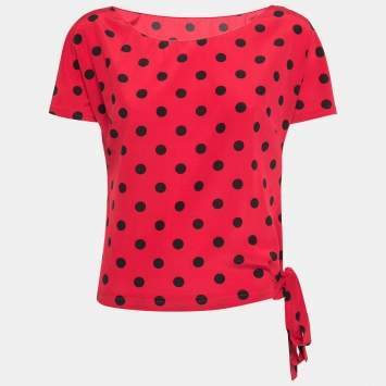 Pre Owned Dolce & Gabbana Red Polka Dot Printed Silk Tie Detail Top S