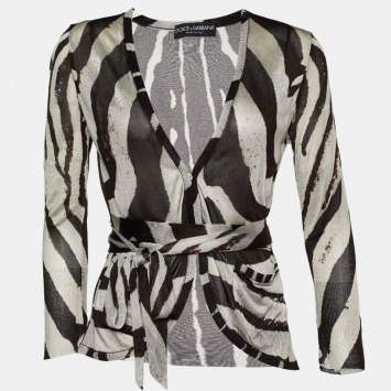 Pre Owned Dolce & Gabbana Brown Striped Knit Tie Back Cardigan M