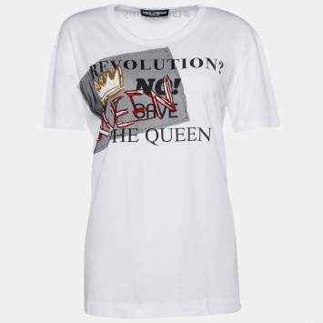 Pre Owned Dolce & Gabbana White Save the Queen Embellished T-Shirt M
