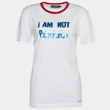 Pre Owned Dolce & Gabbana White Jersey I am Not Perfect Print T-Shirt S