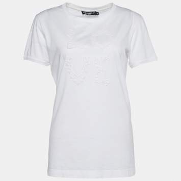 Pre Owned Dolce & Gabbana White Jersey Love Embroidered T-Shirt M