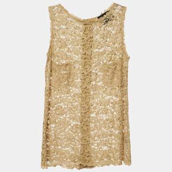 Pre Owned Dolce & Gabbana Beige Floral Lace Fabric Top M
