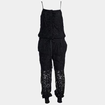 Pre Owned Dolce & Gabbana Black Floral Lace Elasticized Waist Sleeveless Jumpsuit S