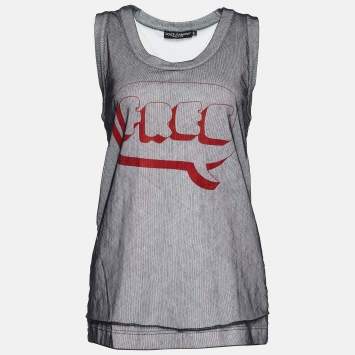 Pre Owned Dolce & Gabbana Grey Cotton Sleeveless Top M