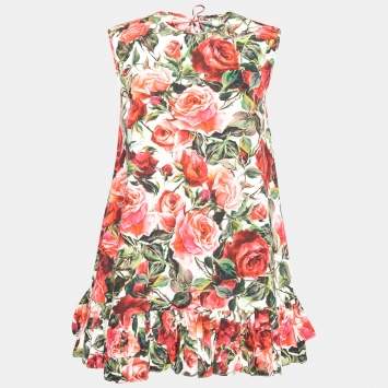 Pre Owned Dolce & Gabbana Multicolor Rose Print Cotton Tie-Up Dress M