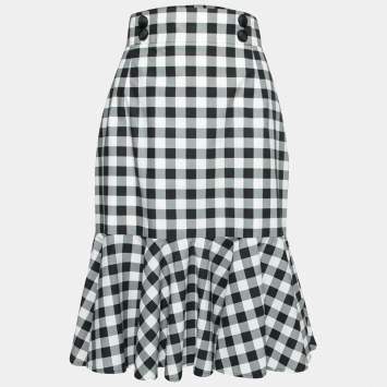 Pre Owned Dolce & Gabbana Gingham Checkered Cotton Flared Hem Skirt M