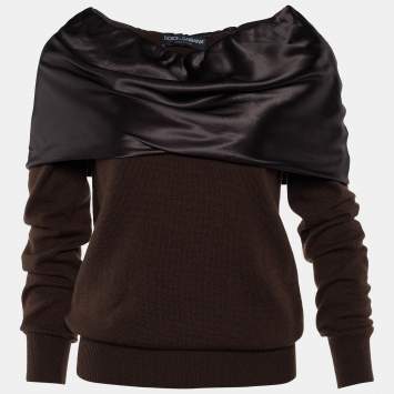 Pre Owned Dolce & Gabbana Brown Cashmere & Silk Draped Neck Sweater S