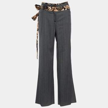 Pre Owned Dolce & Gabbana Grey Wool Printed Belt Detail Trousers L