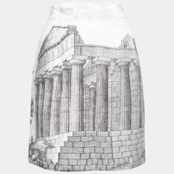 Pre Owned Dolce & Gabbana Monochrome Ancient Rome Printed Linen Skirt M