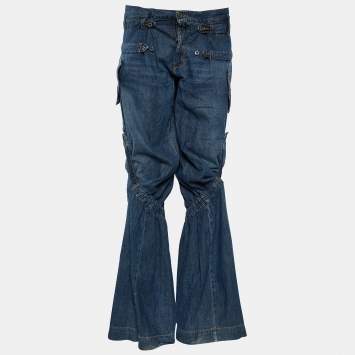 Pre Owned D&G  Blue Denim Ruched Wide Leg Jeans Jeans M/Waist 34"