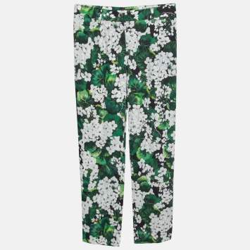 Pre Owned Dolce & Gabbana Green Floral Printed Crepe Trousers S