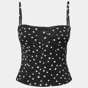 Pre Owned Dolce & Gabbana Black Start Printed Satin Corset Top S