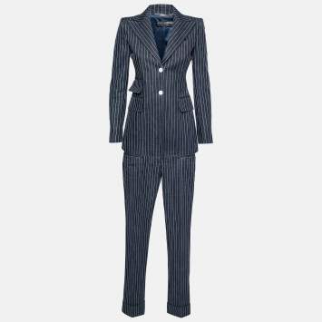 Pre Owned  Dolce & Gabbana Blue Cotton Pinstriped Suit Set S