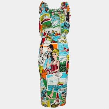 Pre Owned Dolce & Gabbana Multicolor Comic Strip Print Stretch Knit Bodycon Dress M