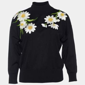 Pre Owned Dolce & Gabbana Black Silk Knit Floral Embroidered Top S