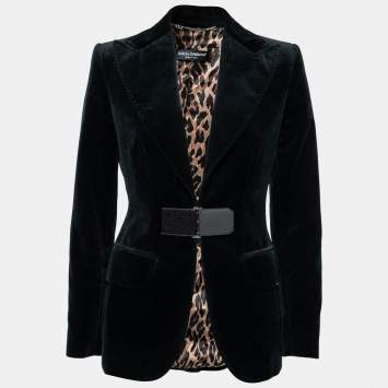 Pre Owned Dolce & Gabbana Black Velvet Vintage Velcro Front Blazer S