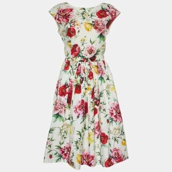 Pre Owned Dolce & Gabbana White Floral Print Cotton Sleeveless Dress M