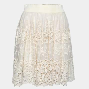 Pre Owned Dolce & Gabbana Cream Lace Mini Skirt S