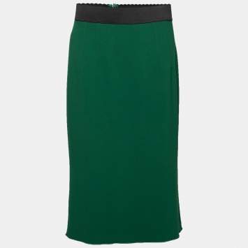Pre Owned Dolce & Gabbana Green Crepe Midi Skirt L
