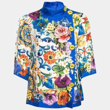 Pre Owned Dolce & Gabbana Multicolor Floral Print Silk Blouse M