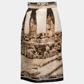 Pre Owned Dolce & Gabbana Beige Ancient Roman Print Silk Organza Midi Skirt S