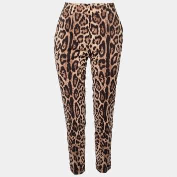 Pre Owned Dolce & Gabbana Brown Leopard Print Wool Trousers S Waist 26"