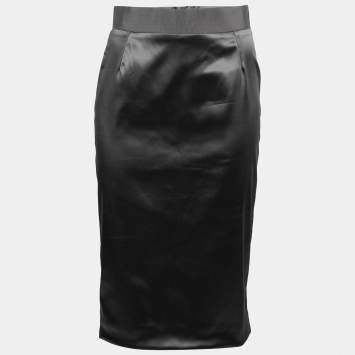 Pre Owned Dolce & Gabbana Grey Satin Pencil Skirt M