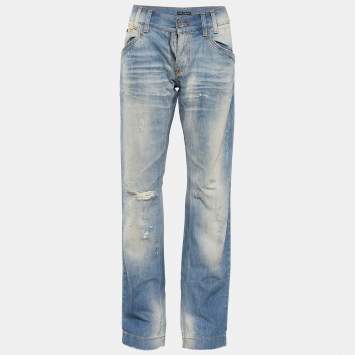 Pre Owned Dolce & Gabbana Blue Denim Zip Detail Classic 14 Fit Jeans L