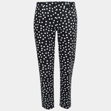 Pre Owned Dolce & Gabbana Black and White Polka Dot Cotton Tapered Leg Trousers M 