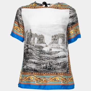 Pre Owned Dolce & Gabbana Multicolor Printed Silk Short Sleeve Top M