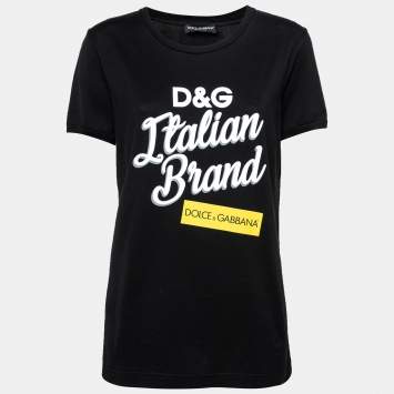 Pre Owned Dolce & Gabbana Black Logo Print Cotton T-Shirt M