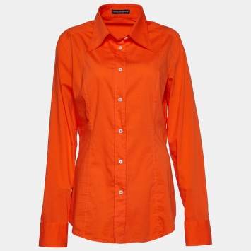Pre Owned Dolce & Gabbana Orange Cotton Blend Button Front Shirt L