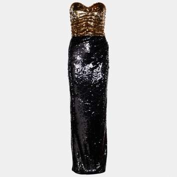 Pre Owned Dolce & Gabbana Black Sequined Strapless Dress S