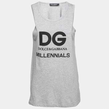 Pre Owned Dolce & Gabbana Grey Logo Print Crewneck Tank Top XS 