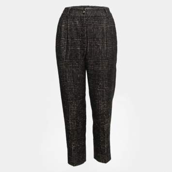 Pre Owned Dolce & Gabbana Black & Brown Patterned Wool Tapered Trousers M    