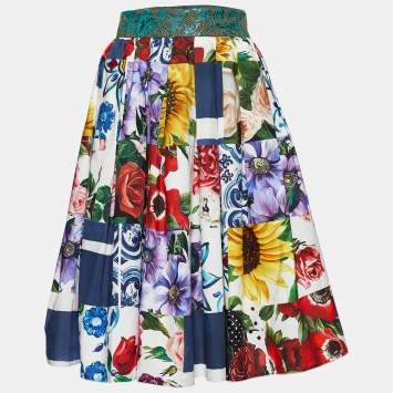 Pre Owned Dolce & Gabbana Multicolor Patchwork Print Cotton Midi Skirt S