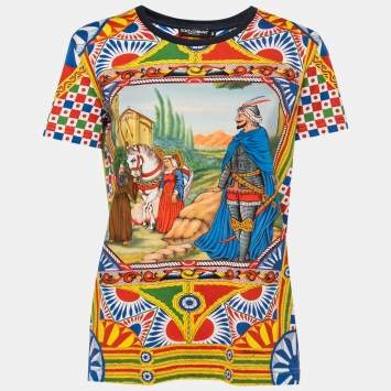 Pre Owned Dolce & Gabbana Multicolor Multi-Panel Print Cotton T-Shirt S   