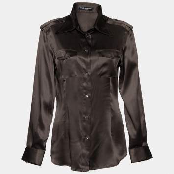 Pre Owned Dolce & Gabbana Brown Silk Satin Button Front Shirt L