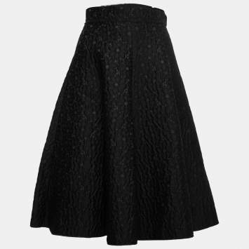 Pre Owned Dolce & Gabbana Black Floral Textured Wool Flared Midi Skirt S