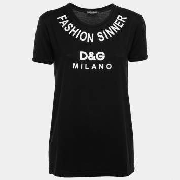 Pre Owned Dolce & Gabbana Black Fashion Sinner Print Cotton T-Shirt XS