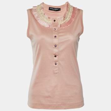 Pre Owned Dolce & Gabbana Pink Knit Neck Trim Detail Tank Top M